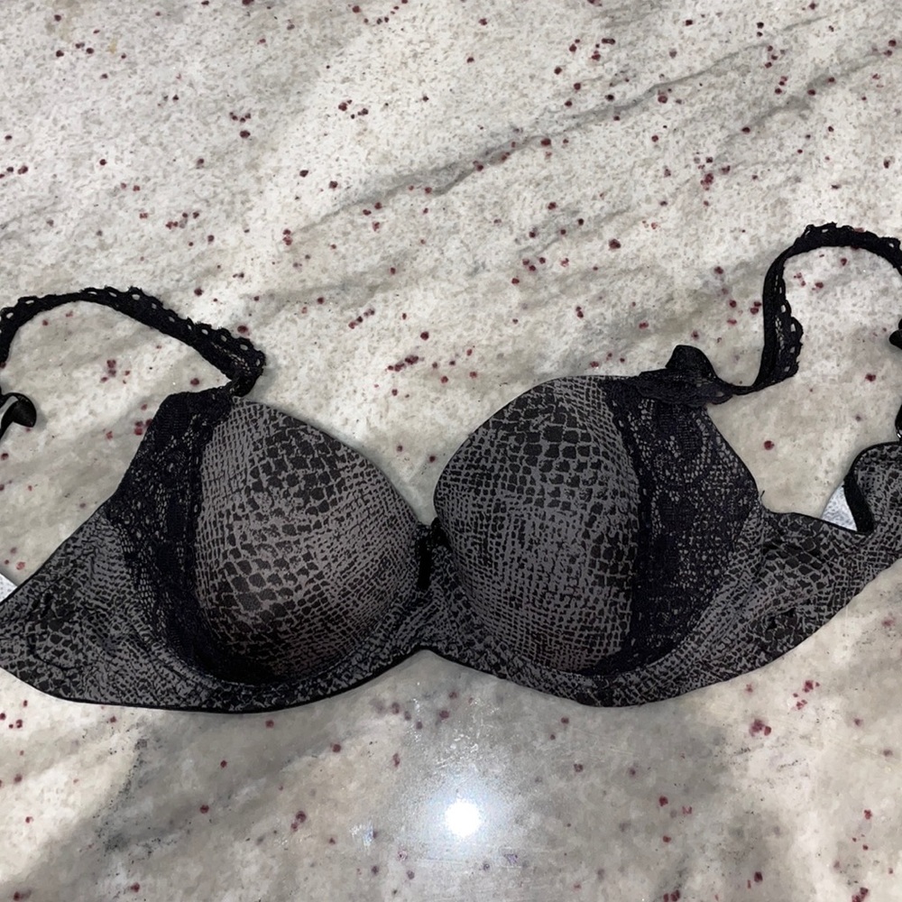 Black and gray snake skin bra
